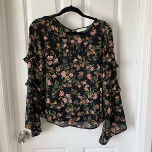 Lush floral ruffle long sleeve top L